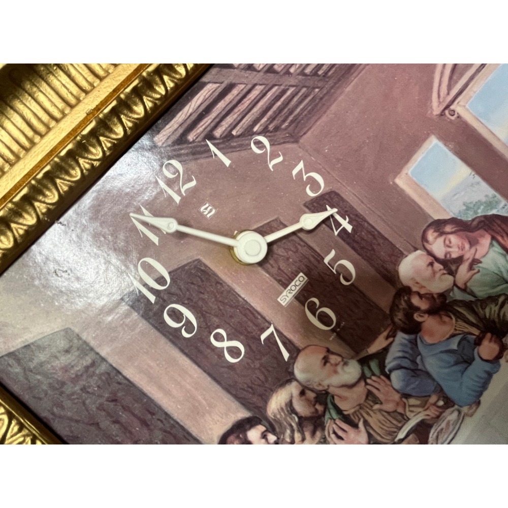 Vintage Syroco The Last Supper Wall Clock Ornate Gold Frame‎ Religious Art 18x11 - Picture 3 of 6